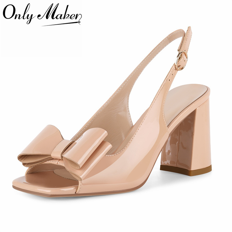 Leather Classic Strap - Onlymaker femmes bout carré nœud Slingback